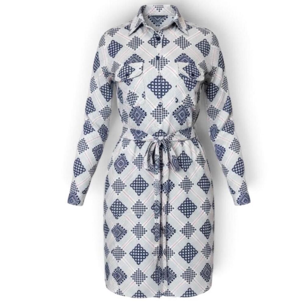 Collective Concepts Geometric Belted Shirt Dress Small